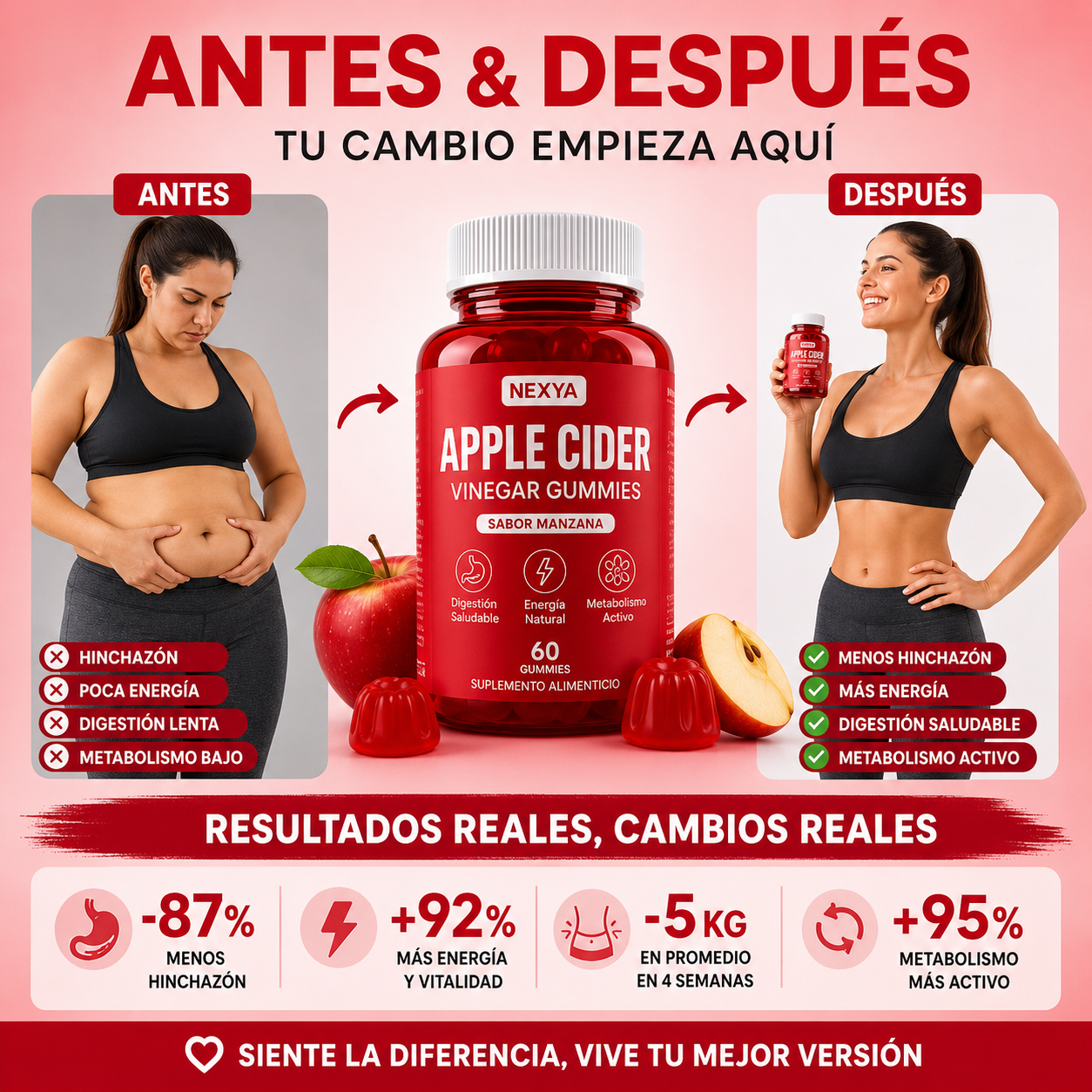 Gummies Detox de Vinagre de Manzana - Reduce barriga y vuelve a sentirte ligera este verano